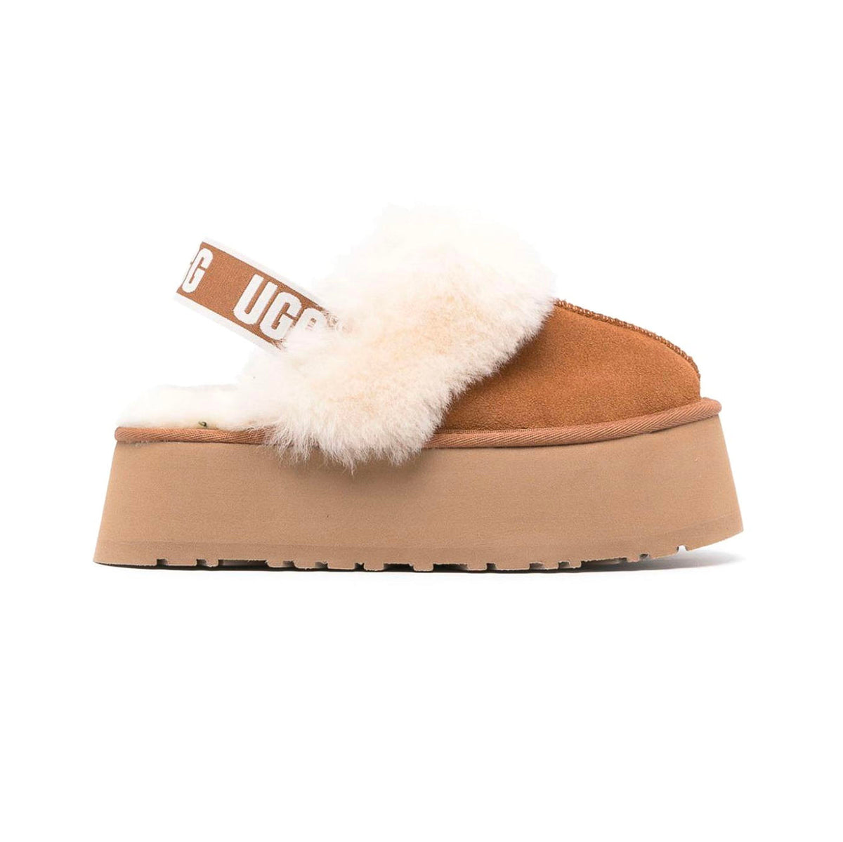 UGG Funkette Platform Camel sabot platform donna in pelle scamosciata e montone cammello, vista laterale