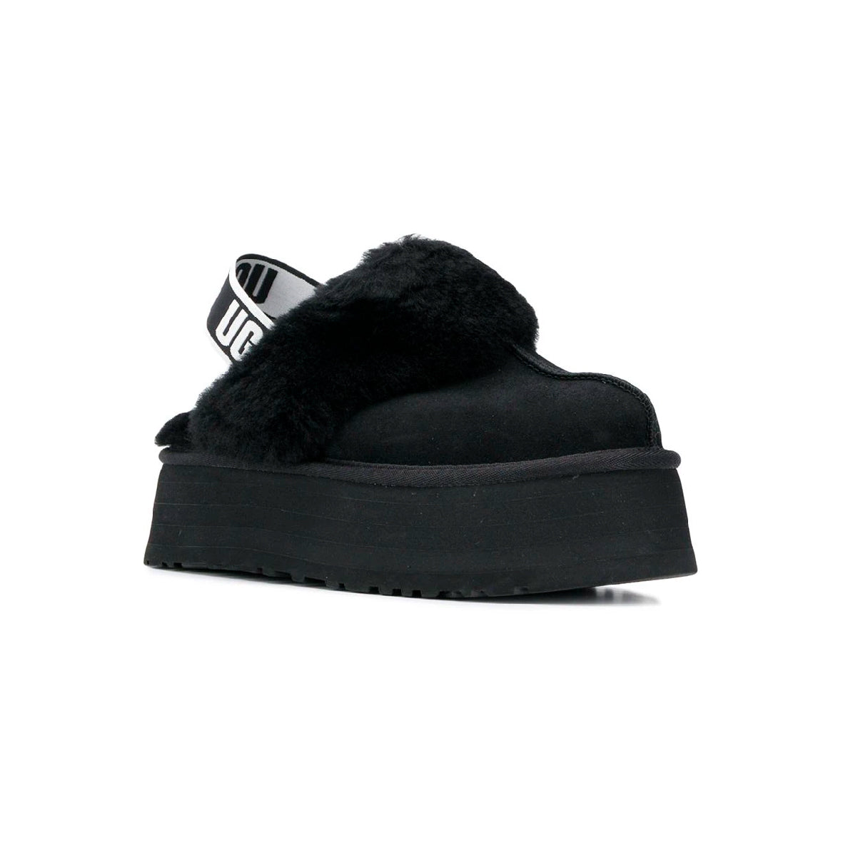 UGG Funkette Platform Black sabot platform donna in pelle scamosciata e montone nero, vista frontale