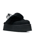 UGG Funkette Platform Black sabot platform donna in pelle scamosciata e montone nero, vista frontale