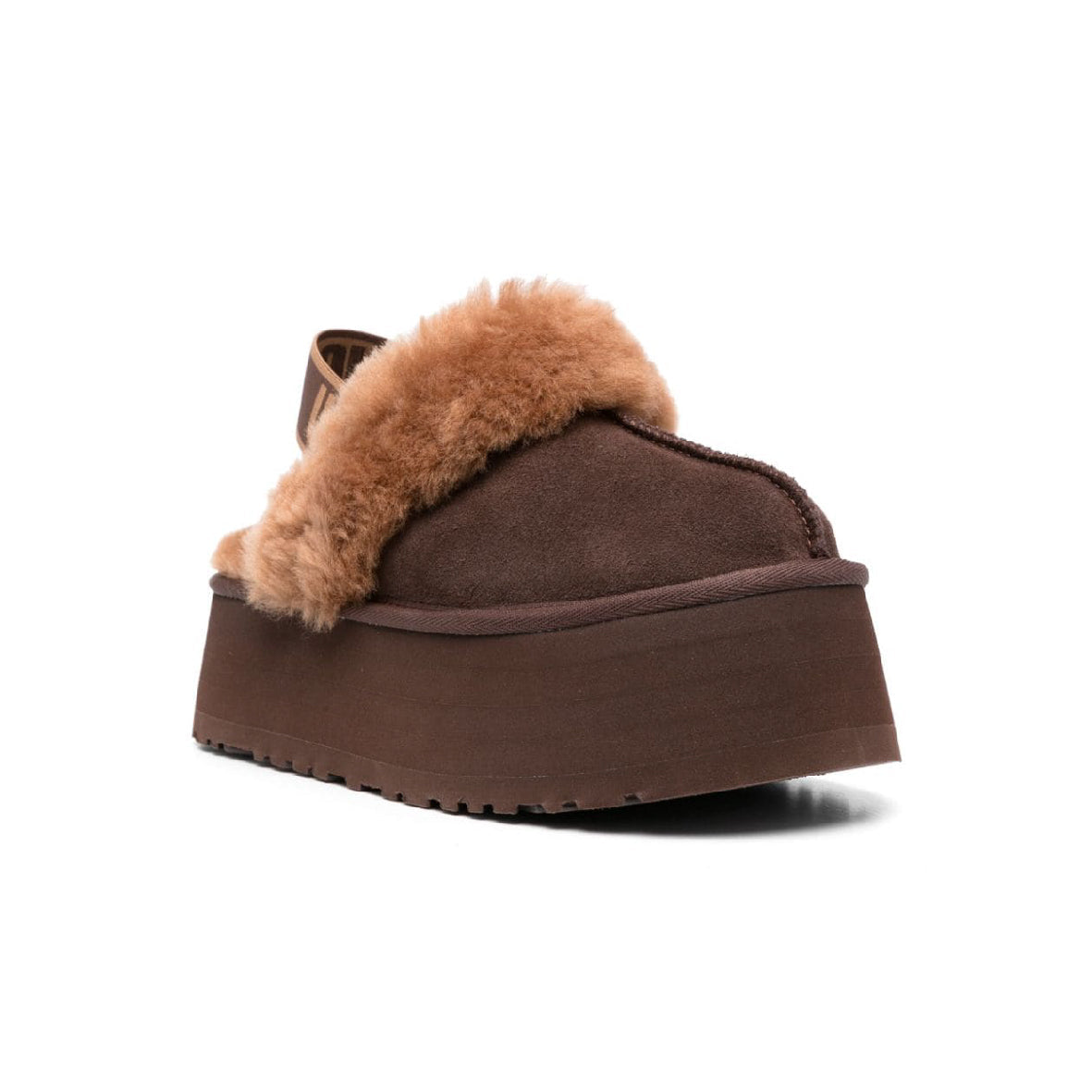 UGG Funkette Platform Brown sabot platform uomo e donna in pelle scamosciata e montone marrone, vista frontale