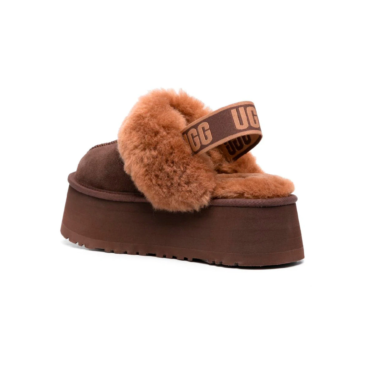 UGG Funkette Platform Brown sabot platform uomo e donna in pelle scamosciata e montone marrone, dettaglio suola
