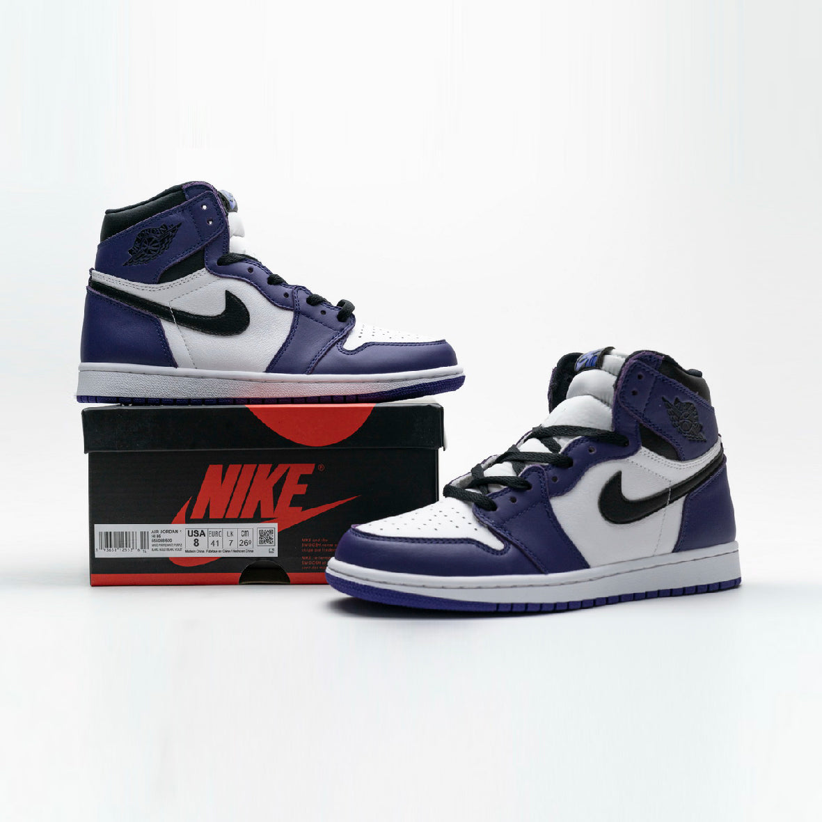 Nike Air Jordan 1 High Retro Viola Court e Bianca in Pelle