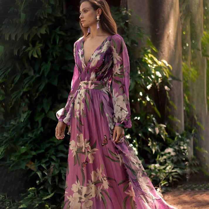 Sienna | Abito lungo da donna a maniche lunghe con stampa floreale