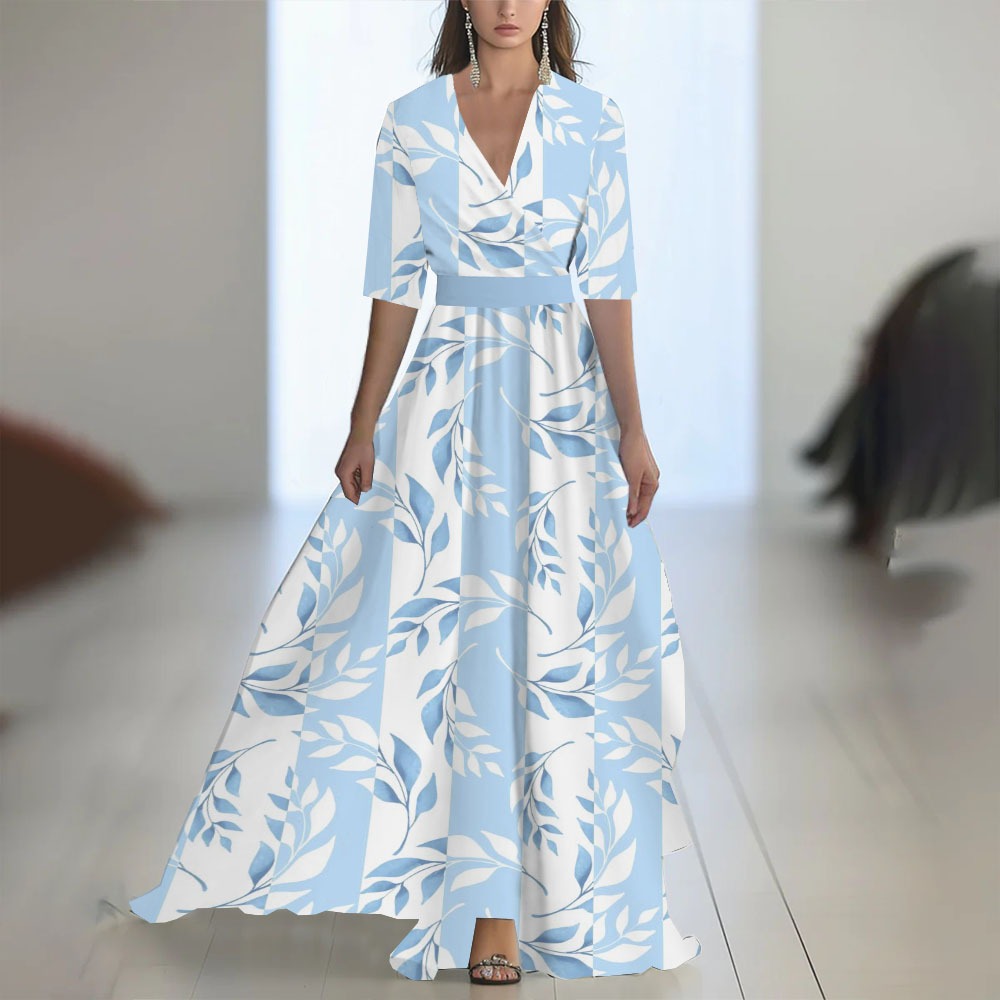 Abito lungo donna in tessuto leggero, scollo a V — vista 15