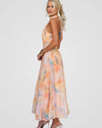Abito Estivo Amarah Donna – Abito in Mussola con Scollo Halter e Stampa Pesca, Taglio Fluido ed Elegante