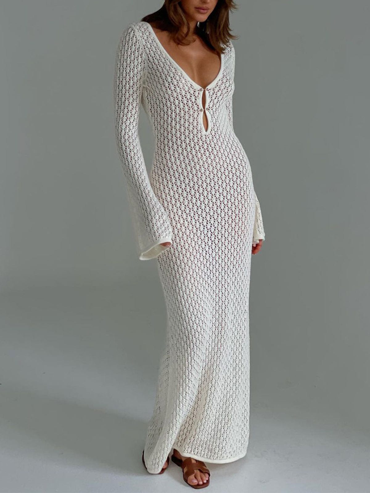 Abito lungo donna in maglia, scollo a V