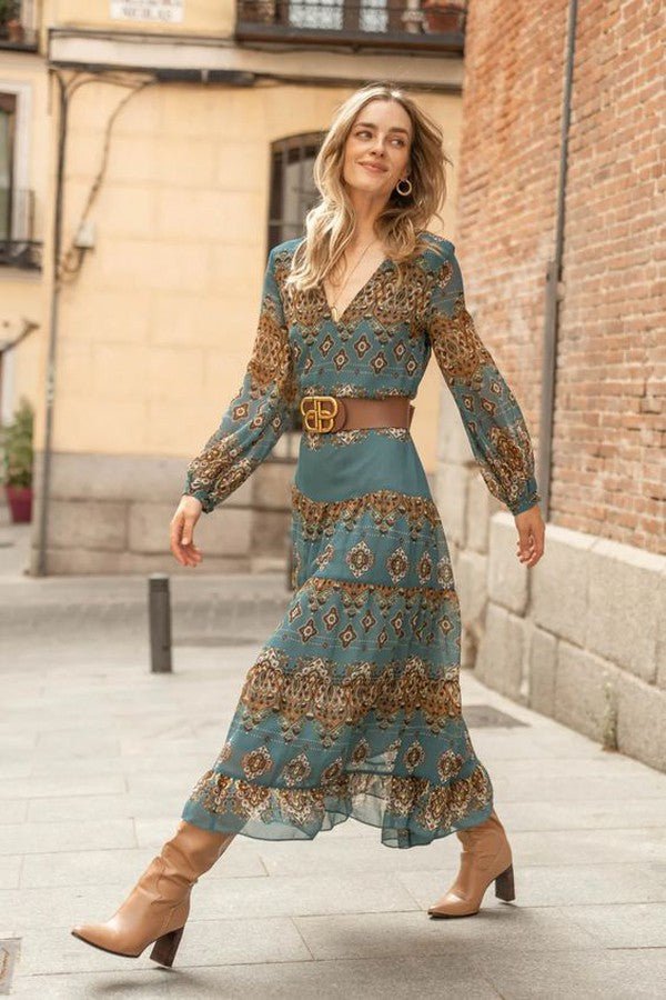 Sophie | Vestito Midi da Donna in Chiffon con Stampa Medaglione Boho