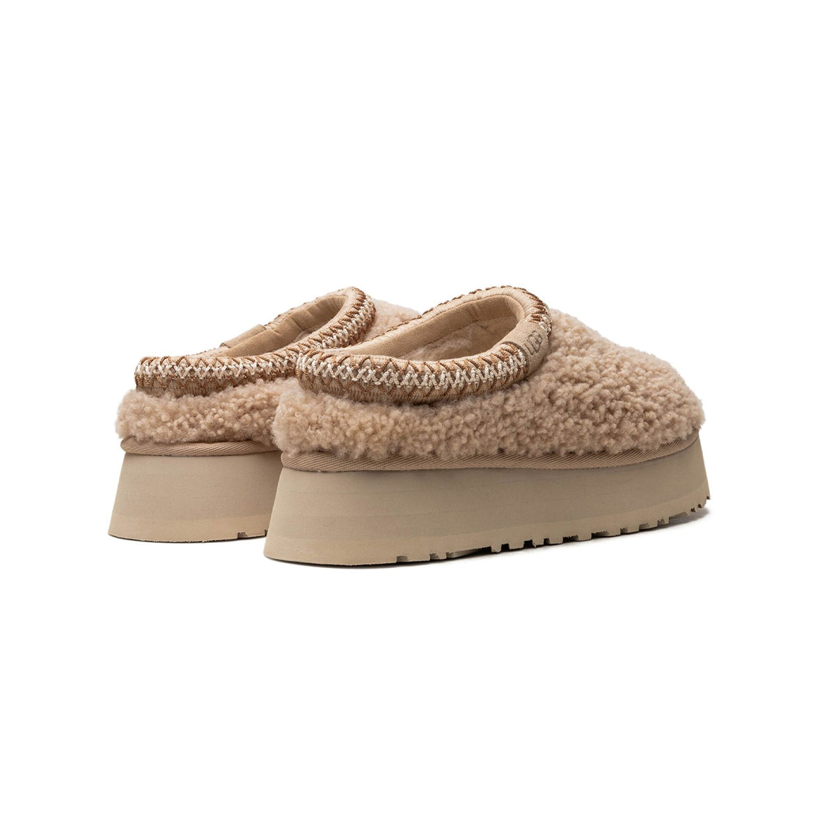 UGG Tazz Maxicurly Sand ciabatte platform uomo e donna in pelle scamosciata e montone beige sand, dettaglio suola
