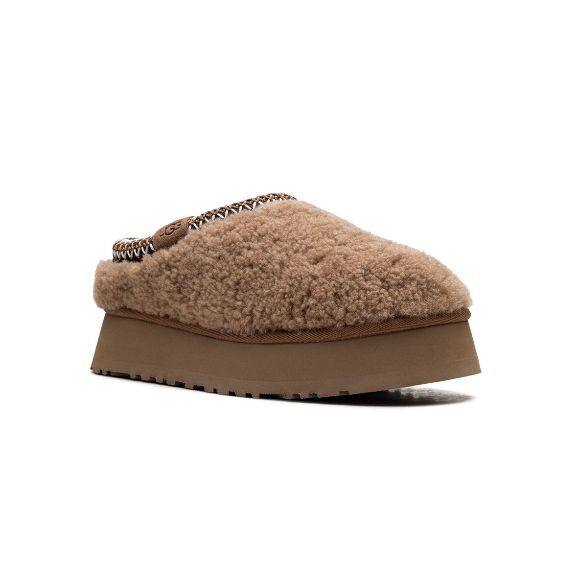 UGG Tazz Maxicurly Chestnut ciabatte platform uomo e donna in pelle scamosciata e montone marrone chestnut, vista frontale