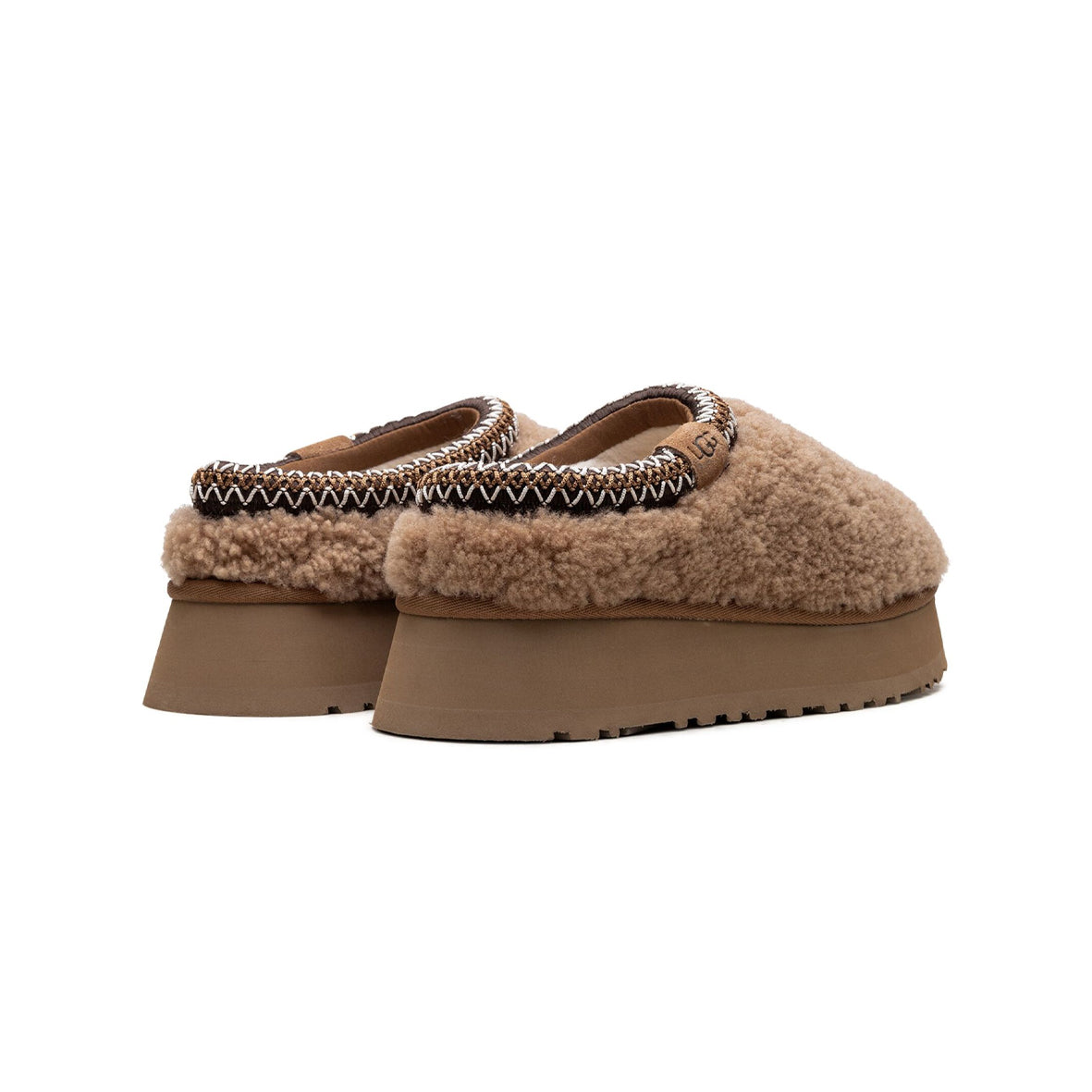 UGG Tazz Maxicurly Chestnut ciabatte platform uomo e donna in pelle scamosciata e montone marrone chestnut, dettaglio suola