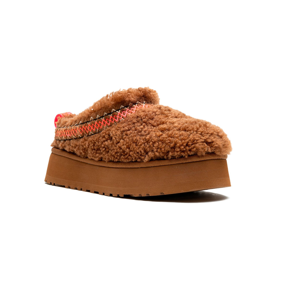 UGG Tazz Heritage Braid Brown ciabatte platform uomo e donna in pelle scamosciata e montone marrone, vista frontale