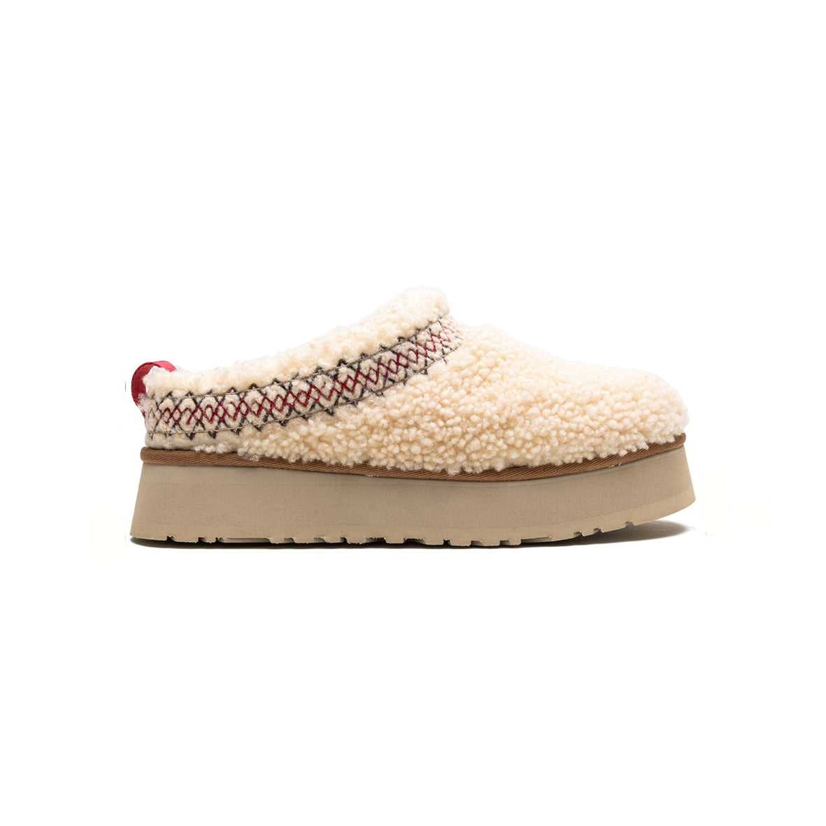 UGG Tazz Heritage Braid Natural ciabatte platform uomo e donna in pelle scamosciata e montone naturale, vista laterale