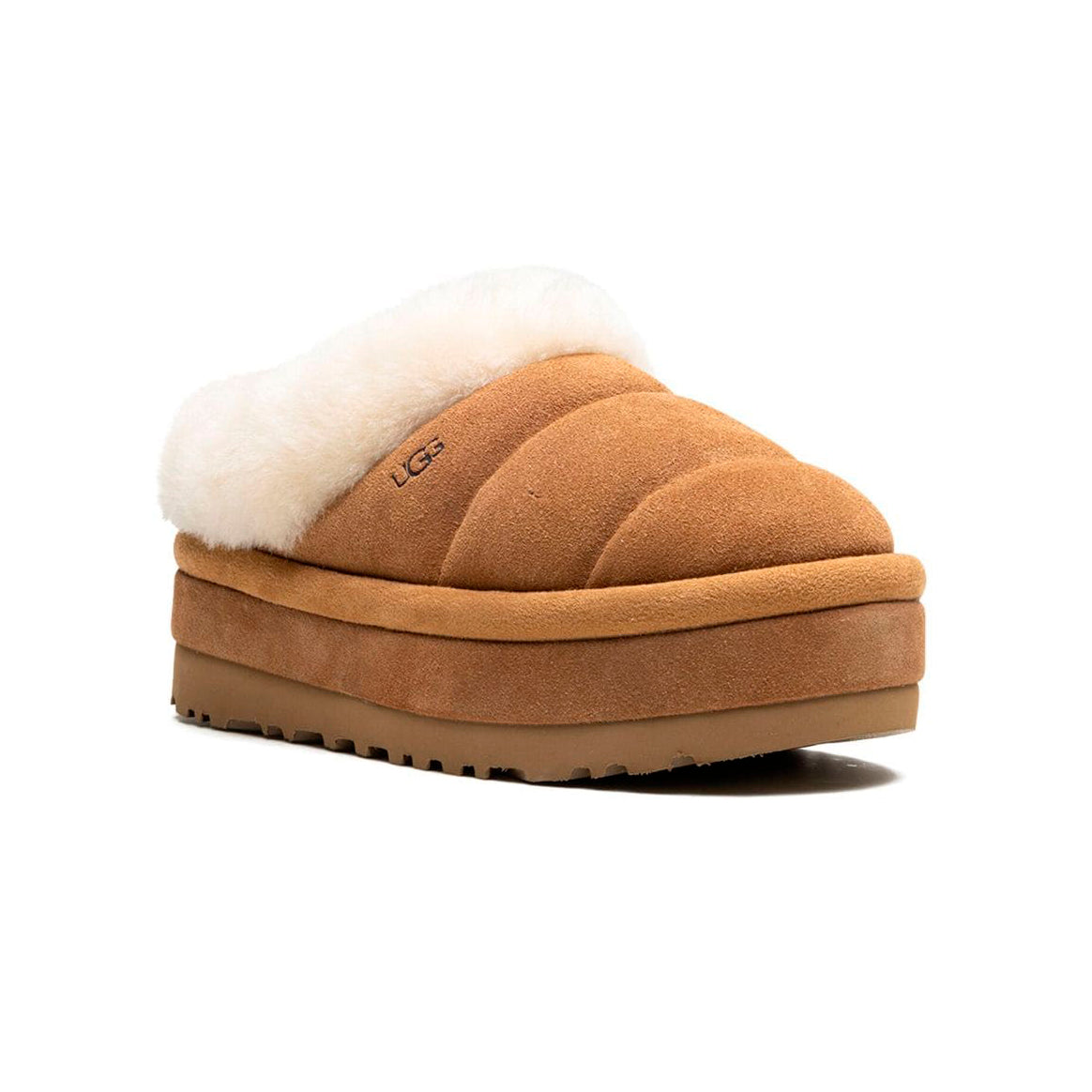 UGG Tazzlita Chestnut ciabatte uomo e donna in pelle scamosciata e montone marrone chestnut, dettaglio suola