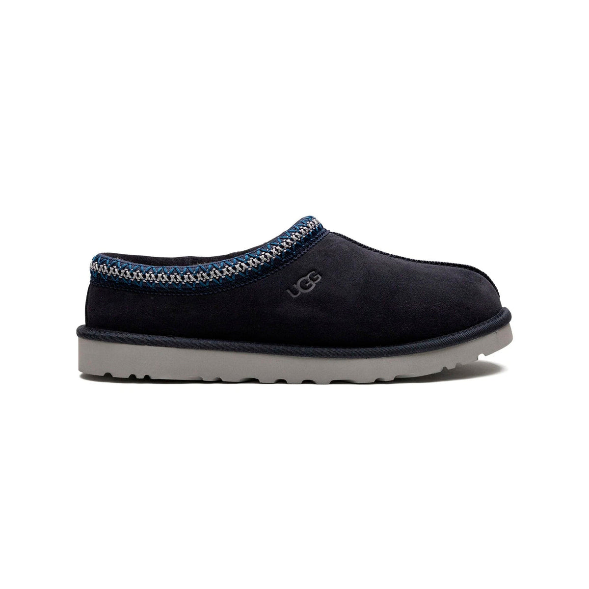 UGG Tasman Black ciabatte chiuse uomo e donna in pelle scamosciata e montone nero, vista laterale