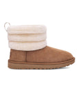 UGG Classic Mini Fluff Quilted Chestnut Brown stivaletti donna in pelle scamosciata e montone marrone, vista laterale