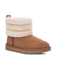 UGG Classic Mini Fluff Quilted Chestnut Brown stivaletti donna in pelle scamosciata e montone marrone, vista frontale