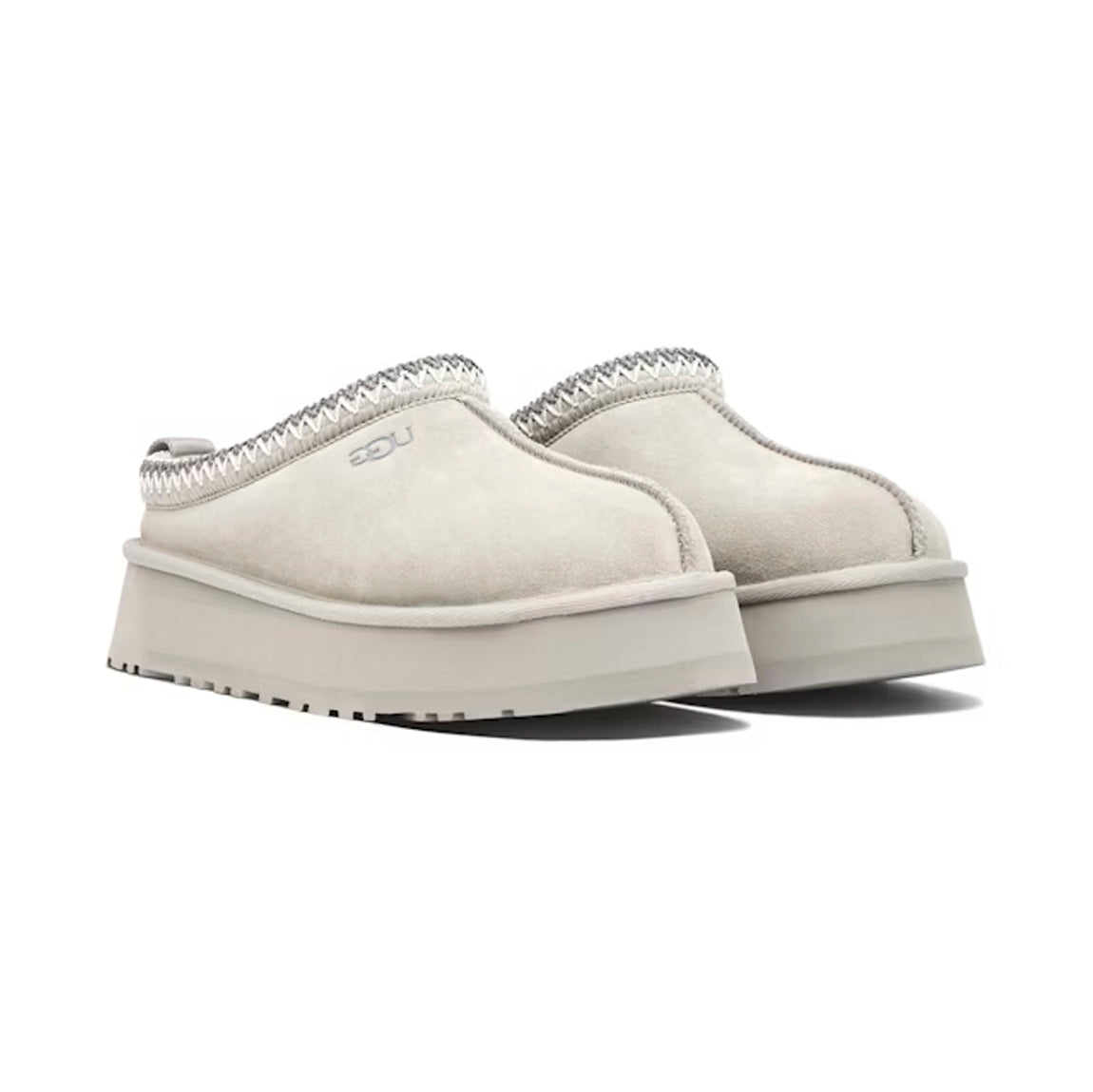 UGG Tazz Seal ciabatte platform uomo e donna in pelle scamosciata e montone grigio, vista frontale