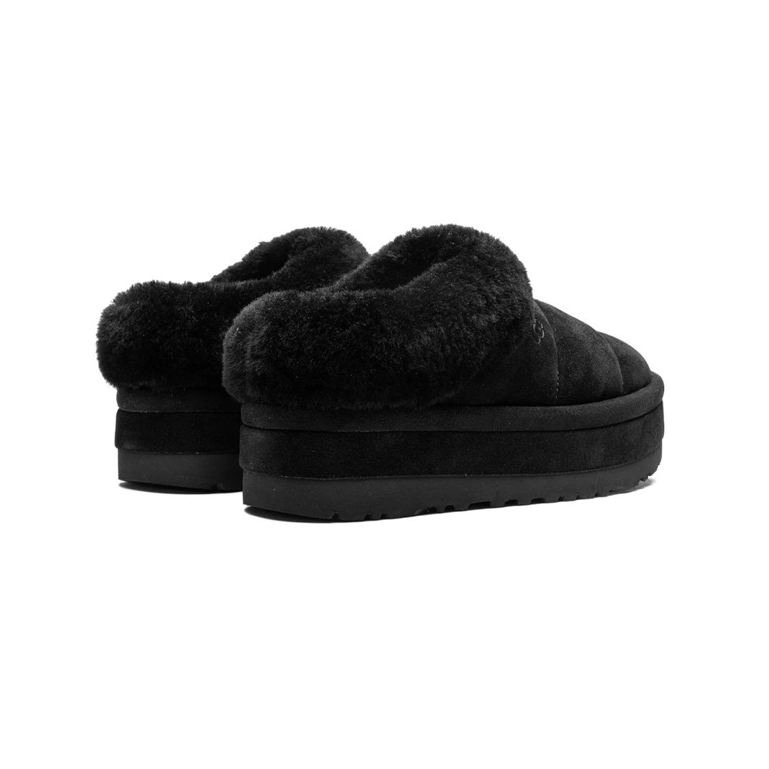 UGG Tazzlita Black ciabatte uomo e donna in pelle scamosciata e montone nero, vista frontale