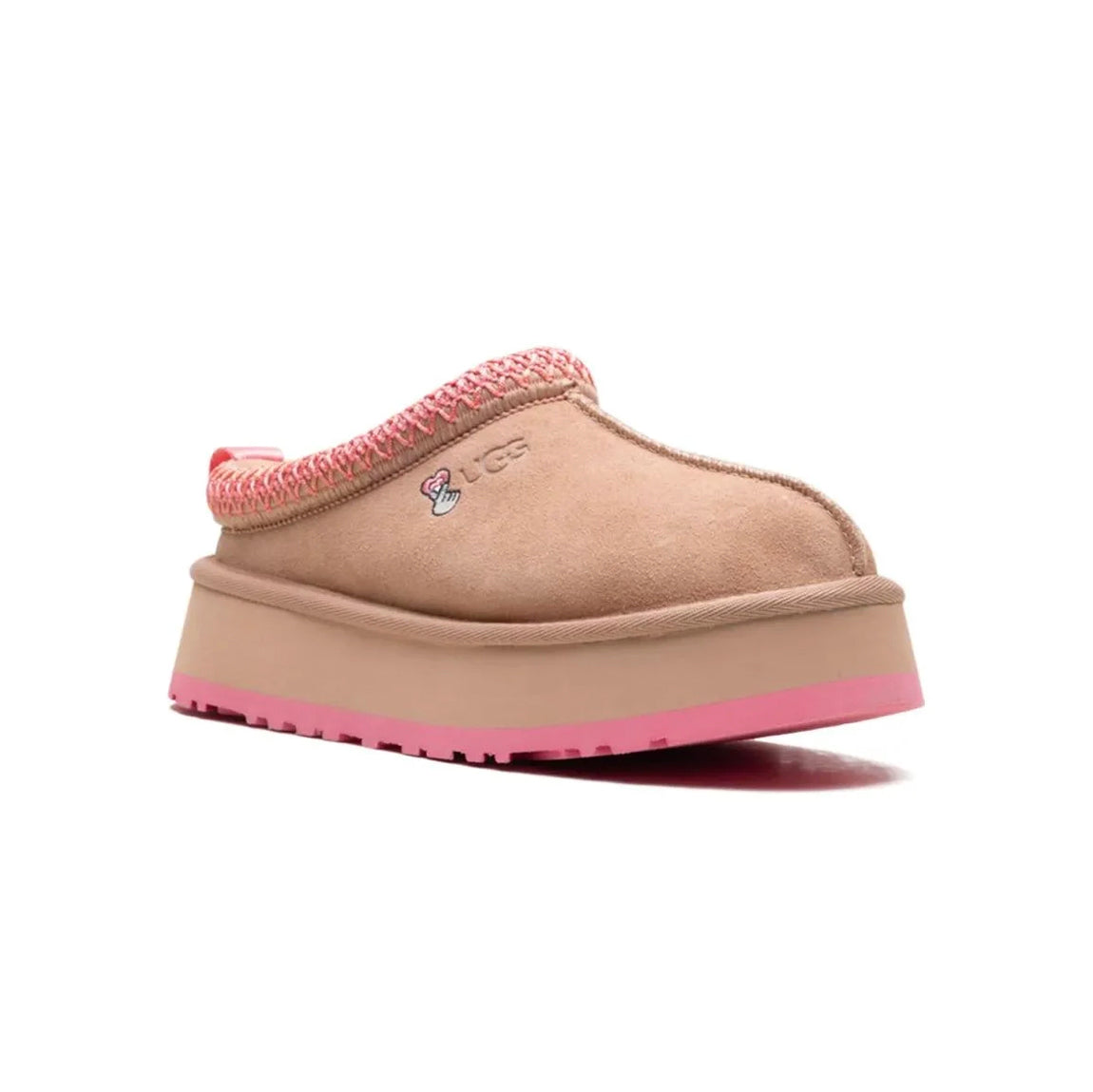UGG Tazz Love '25 Arroyo Tropical Pink ciabatte platform uomo e donna in pelle scamosciata e montone rosa, vista frontale