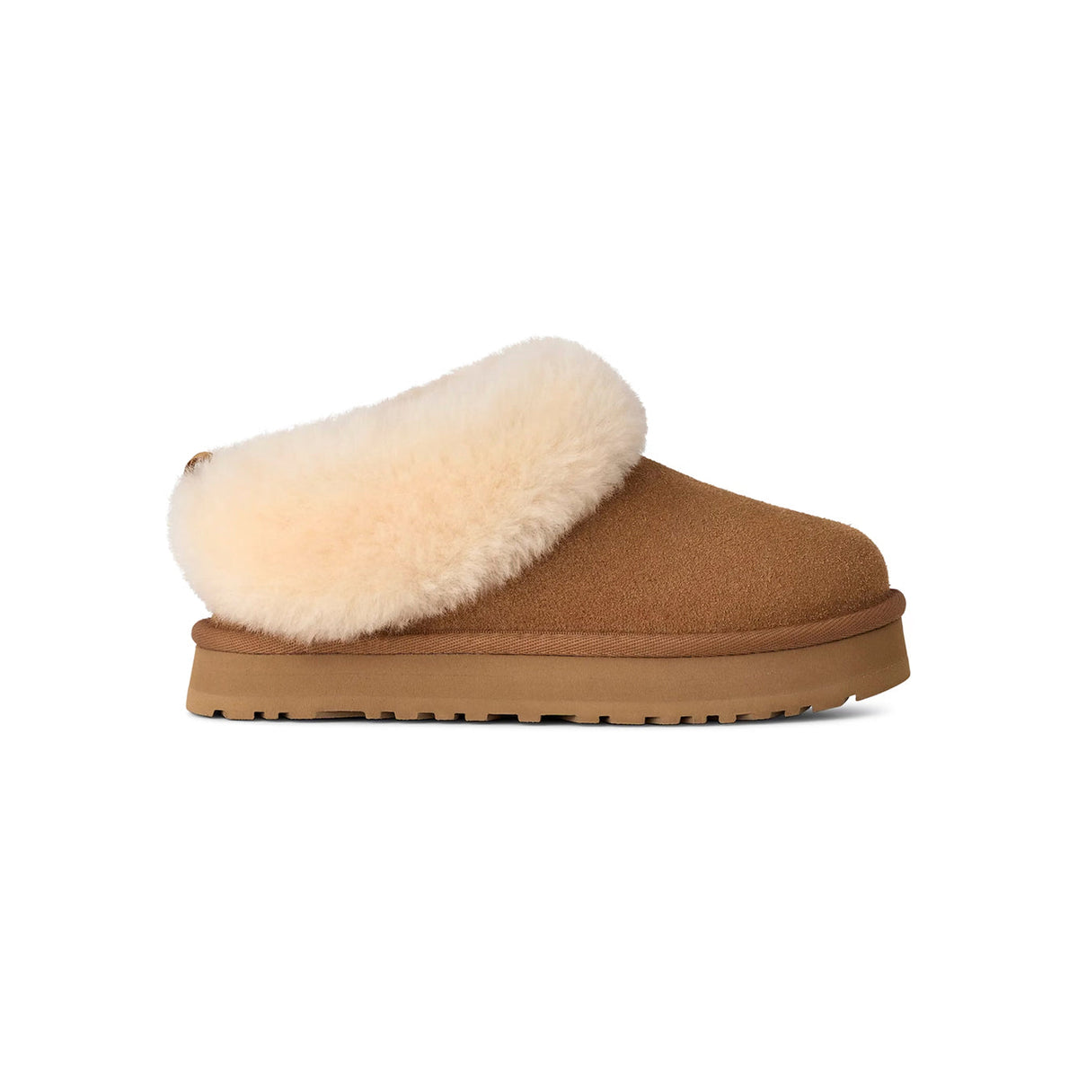 UGG Tazzelle Chestnut ciabatte platform donna in pelle scamosciata e montone marrone chestnut, vista laterale