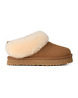 UGG Tazzelle Chestnut ciabatte platform donna in pelle scamosciata e montone marrone chestnut, vista laterale