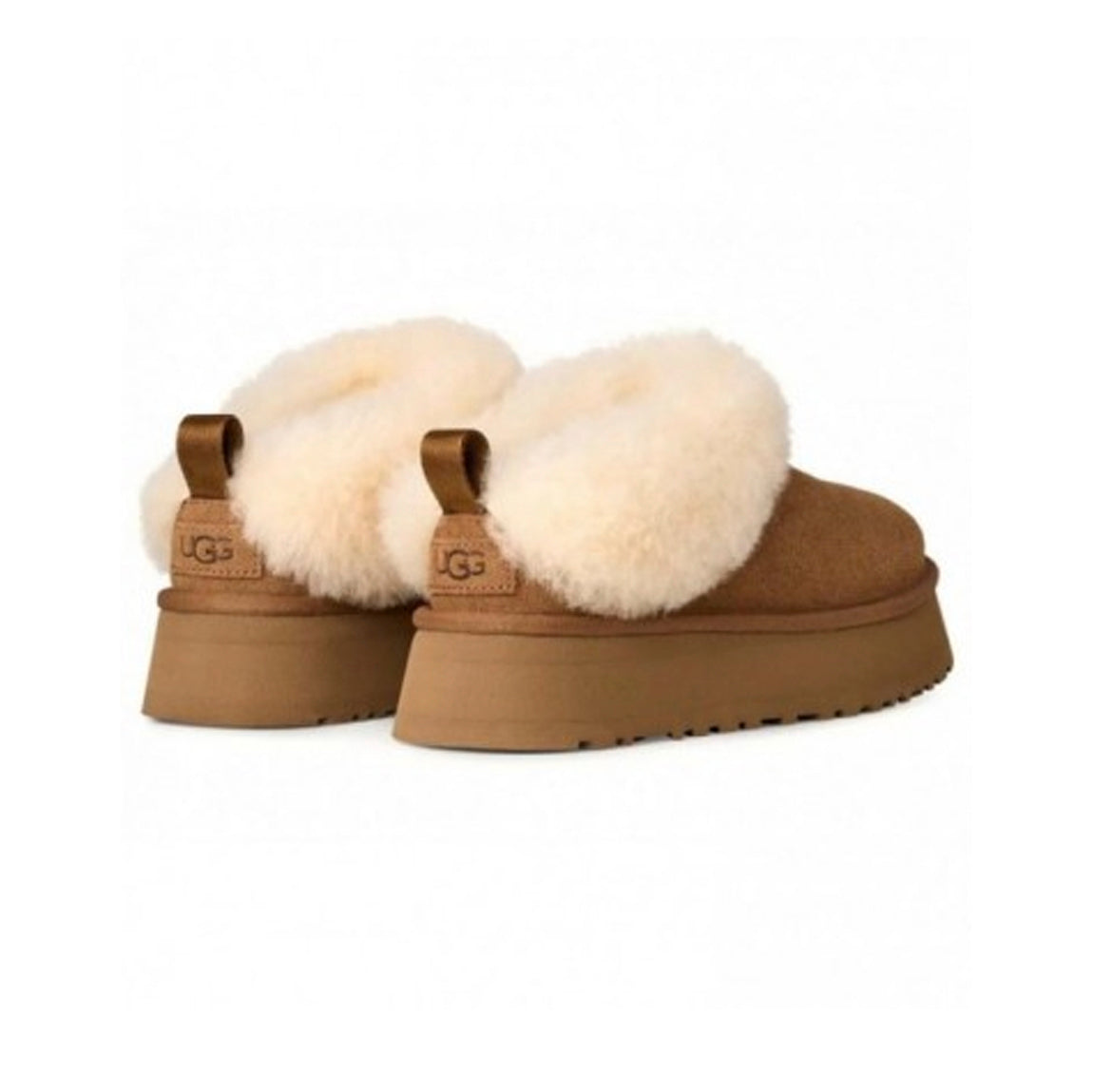 UGG Tazzelle Chestnut ciabatte platform donna in pelle scamosciata e montone marrone chestnut, dettaglio suola