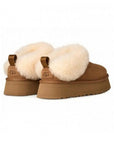 UGG Tazzelle Chestnut ciabatte platform donna in pelle scamosciata e montone marrone chestnut, dettaglio suola