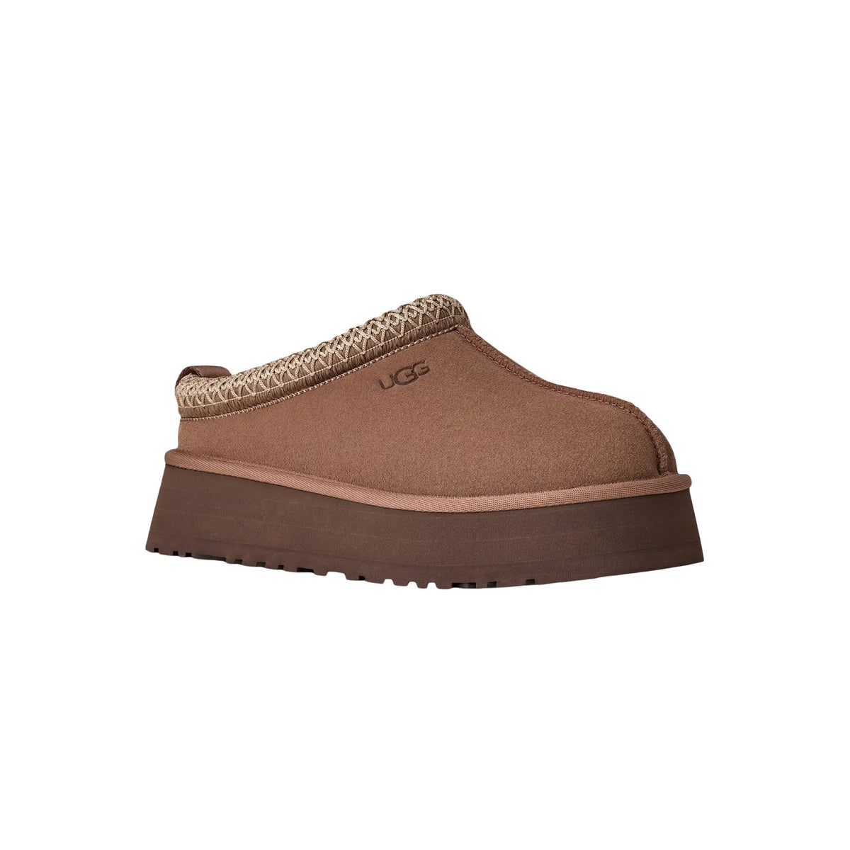 UGG Tazz Rocky Oak ciabatte platform donna in pelle scamosciata e montone marrone quercia, vista frontale
