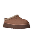 UGG Tazz Rocky Oak ciabatte platform donna in pelle scamosciata e montone marrone quercia, vista frontale