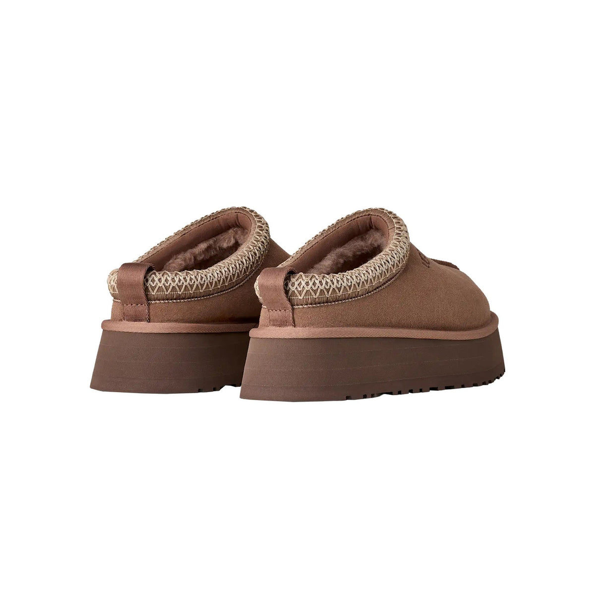 UGG Tazz Rocky Oak ciabatte platform donna in pelle scamosciata e montone marrone quercia, dettaglio suola