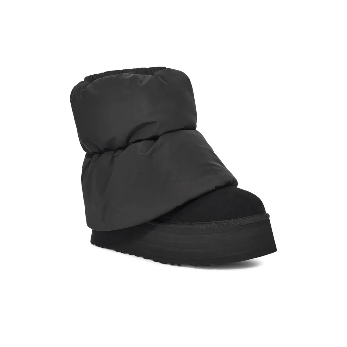 UGG Mini Dipper Puffer Black stivaletti uomo e donna in pelle scamosciata e montone nero, vista frontale