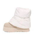UGG Mini Dipper Puffer Neutral stivaletti uomo e donna in pelle scamosciata e montone beige, vista posteriore