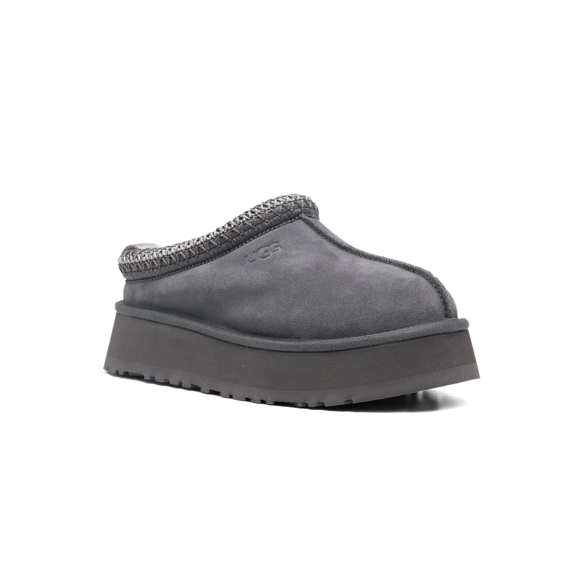 UGG Tazz Obsidian ciabatte platform uomo e donna in pelle scamosciata e montone blu, vista frontale
