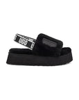 UGG Disco Slide Black ciabatte uomo e donna in montone nero, vista laterale