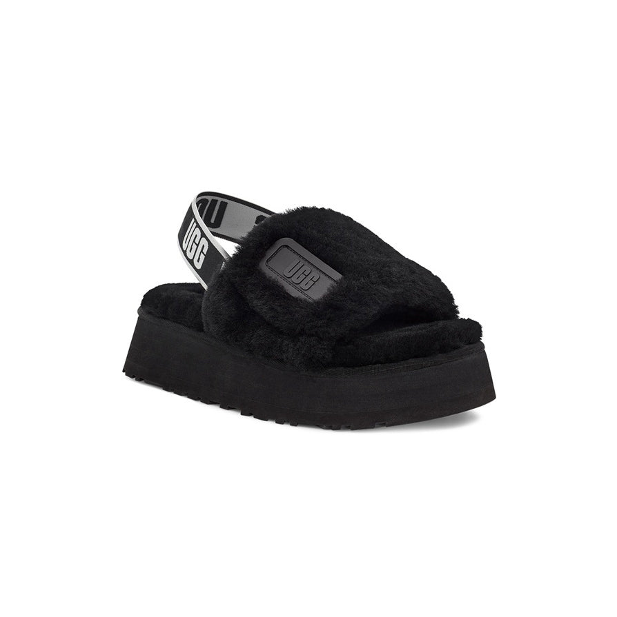 UGG Disco Slide Black ciabatte uomo e donna in montone nero, vista frontale