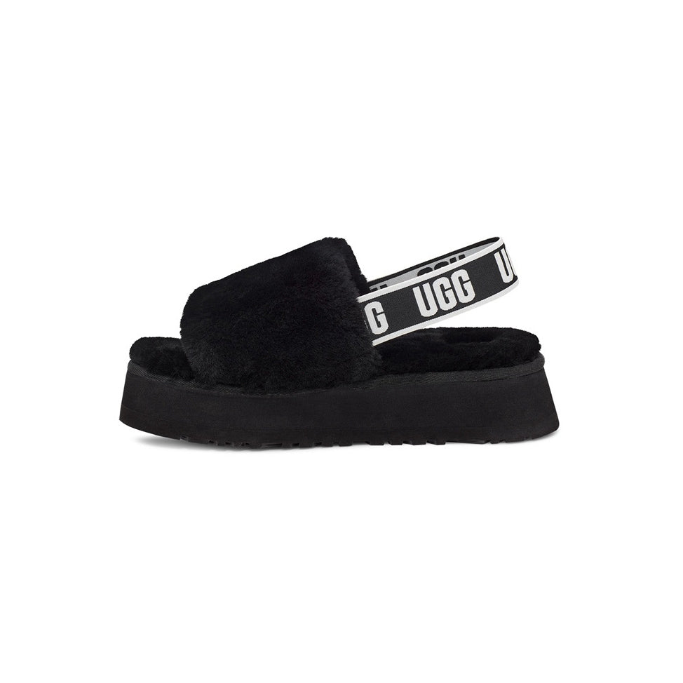 UGG Disco Slide Black ciabatte uomo e donna in montone nero, vista posteriore