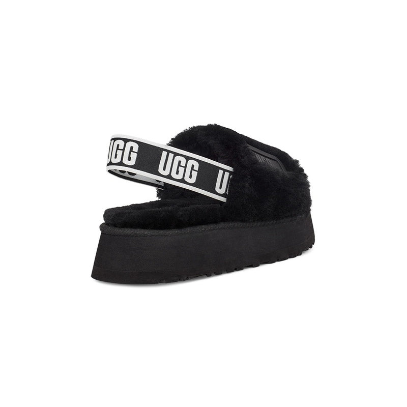 UGG Disco Slide Black ciabatte uomo e donna in montone nero, dettaglio suola