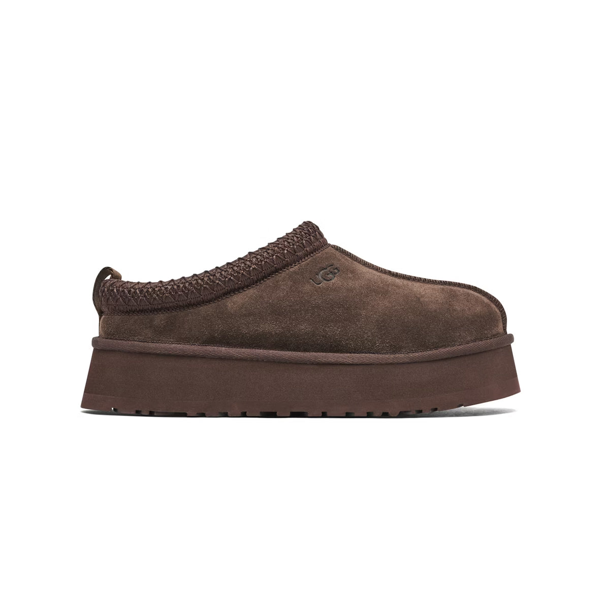 UGG Tazz Cacao ciabatte platform uomo e donna in pelle scamosciata e montone cacao, vista laterale