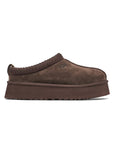 UGG Tazz Cacao ciabatte platform uomo e donna in pelle scamosciata e montone cacao, vista laterale
