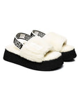 UGG Disco Slide White Black ciabatte uomo e donna in montone bianco e nero, vista frontale