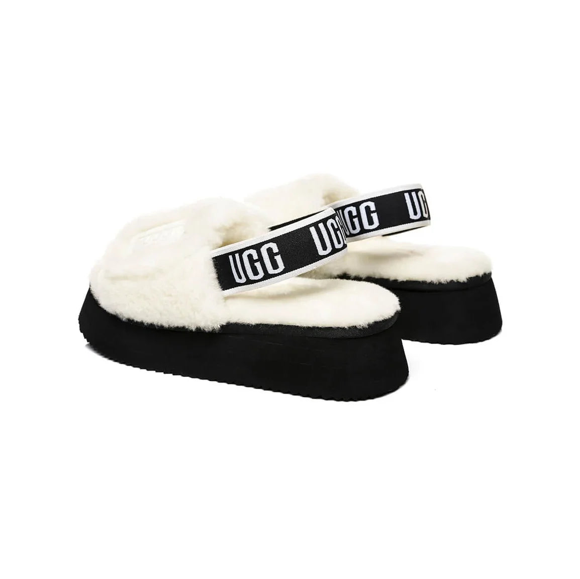 UGG Disco Slide White Black ciabatte uomo e donna in montone bianco e nero, dettaglio suola
