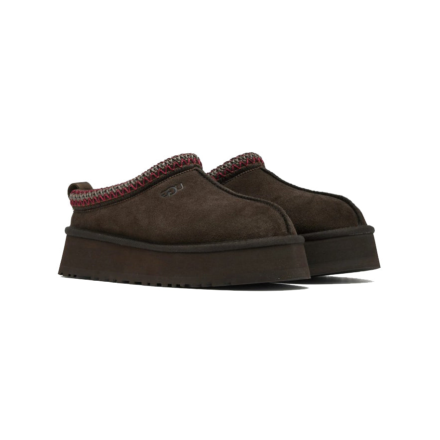 UGG Tazz Dusted Cocoa ciabatte platform uomo e donna in pelle scamosciata e montone marrone cacao, vista frontale