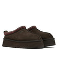 UGG Tazz Dusted Cocoa ciabatte platform uomo e donna in pelle scamosciata e montone marrone cacao, vista frontale
