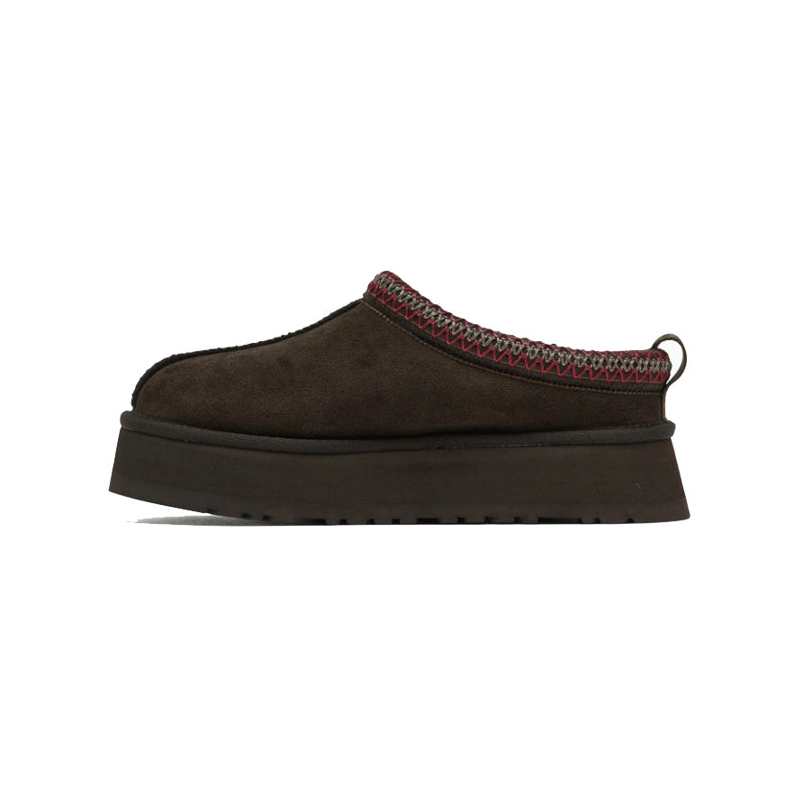 UGG Tazz Dusted Cocoa ciabatte platform uomo e donna in pelle scamosciata e montone marrone cacao, dettaglio suola
