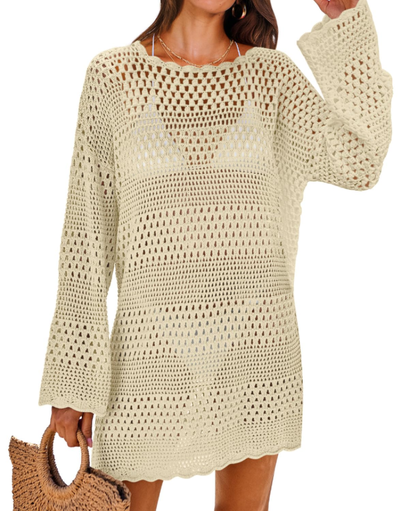 Vianney Abito da Spiaggia Donna – Abito Trasparente in Crochet, Copricostume Estivo Elegante in Maglia