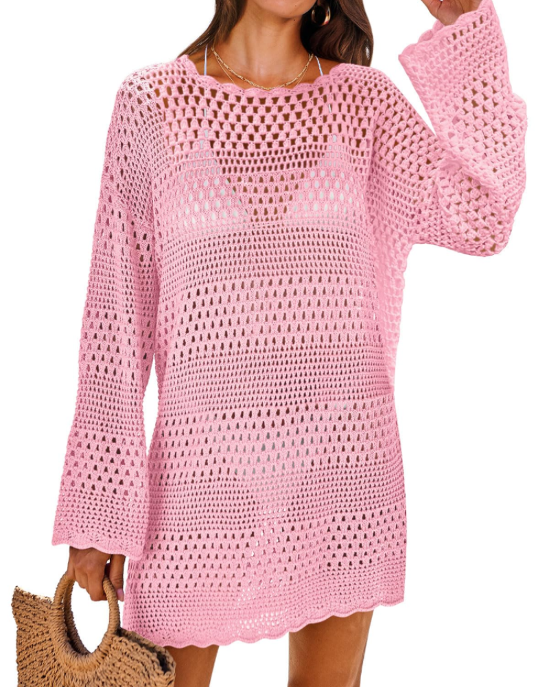 Vianney Abito da Spiaggia Donna – Abito Trasparente in Crochet, Copricostume Estivo Elegante in Maglia