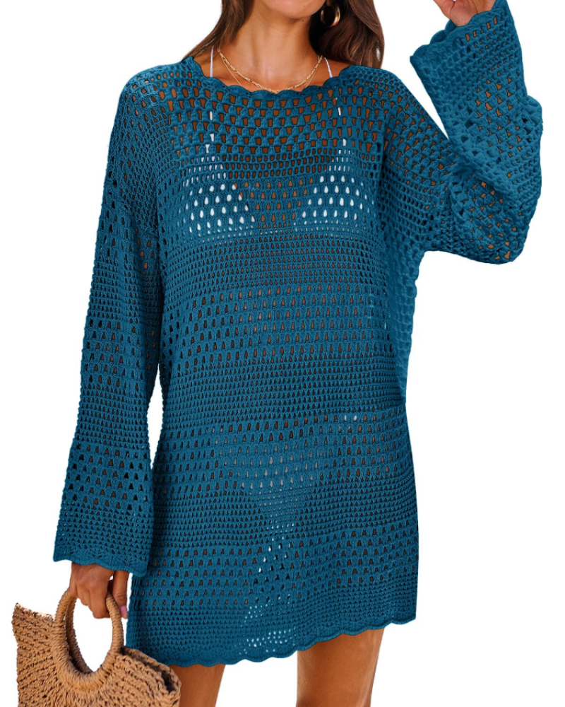 Vianney Abito da Spiaggia Donna – Abito Trasparente in Crochet, Copricostume Estivo Elegante in Maglia