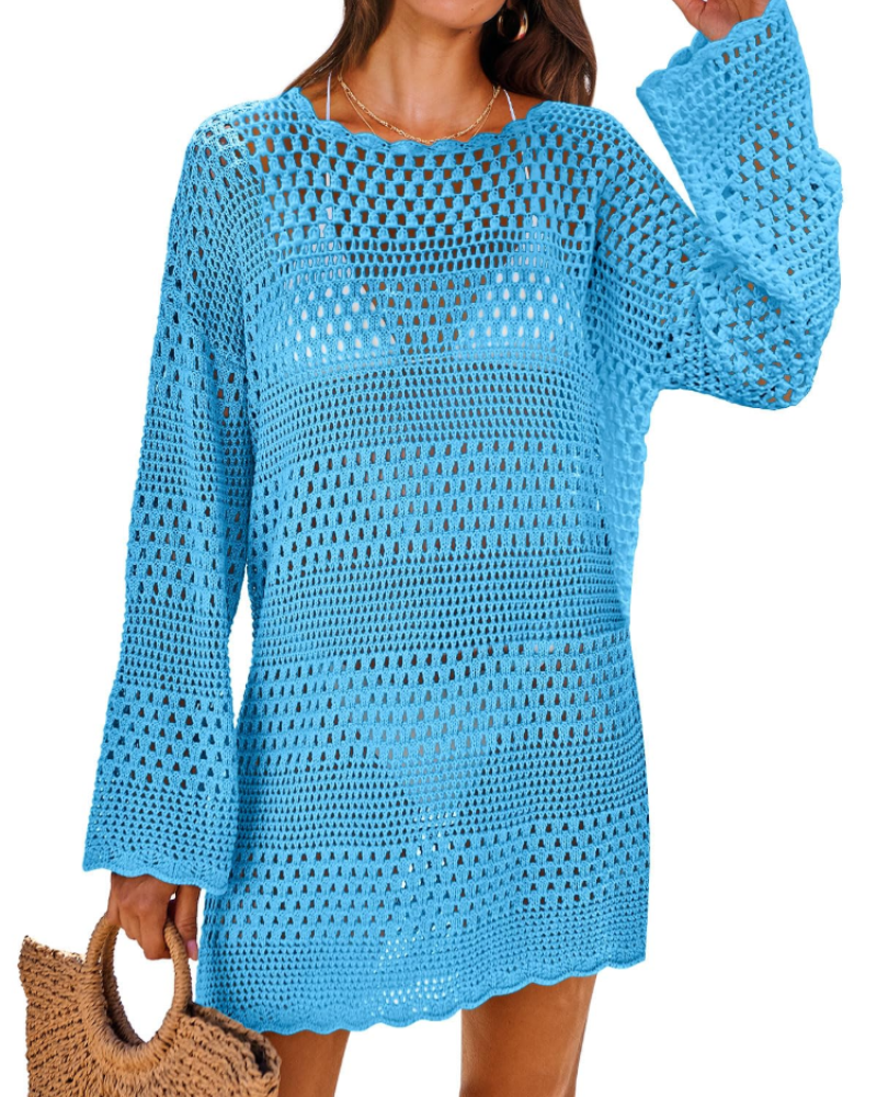 Vianney Abito da Spiaggia Donna – Abito Trasparente in Crochet, Copricostume Estivo Elegante in Maglia