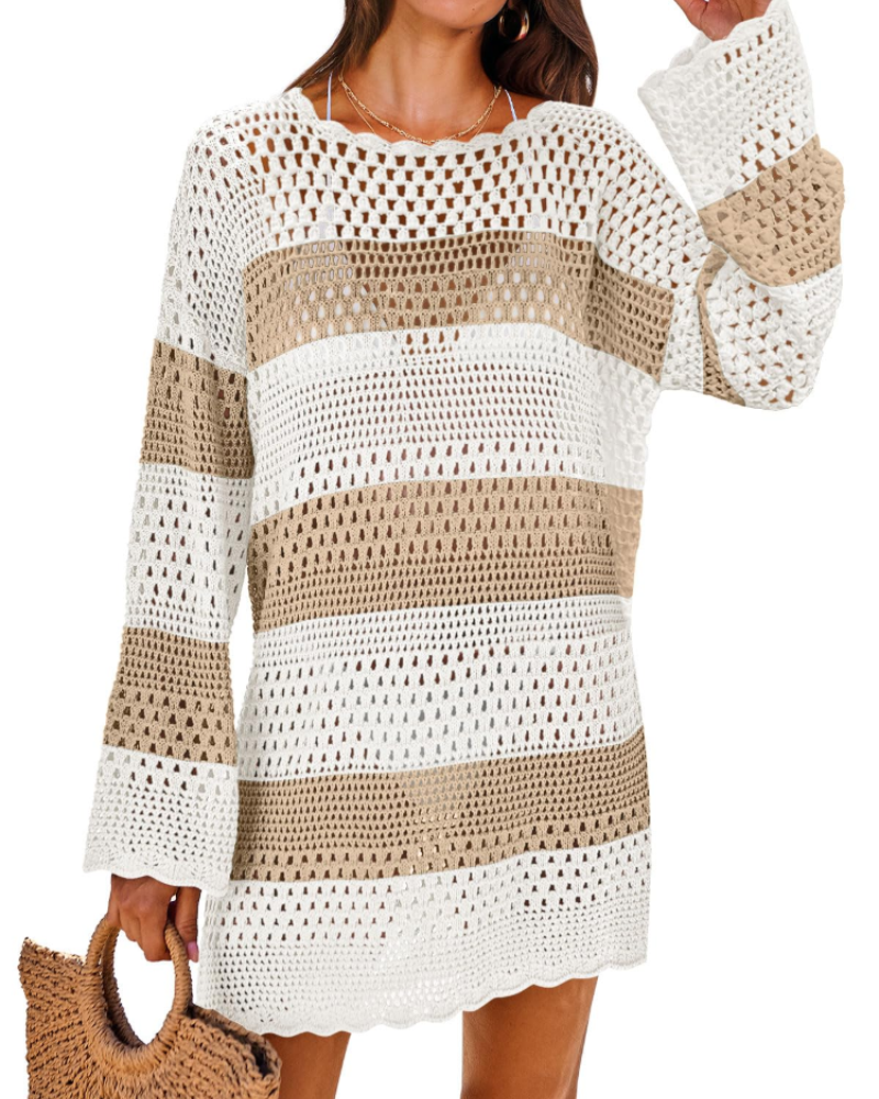 Vianney Abito da Spiaggia Donna – Abito Trasparente in Crochet, Copricostume Estivo Elegante in Maglia