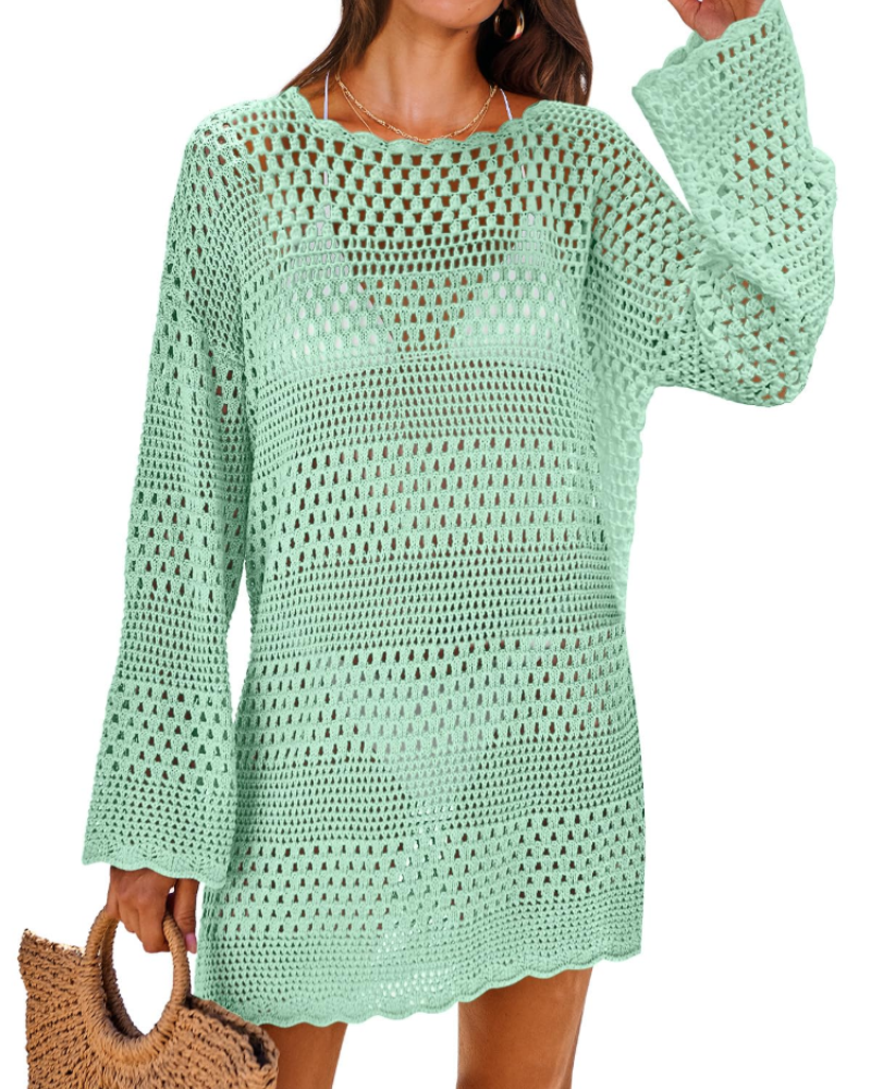 Vianney Abito da Spiaggia Donna – Abito Trasparente in Crochet, Copricostume Estivo Elegante in Maglia